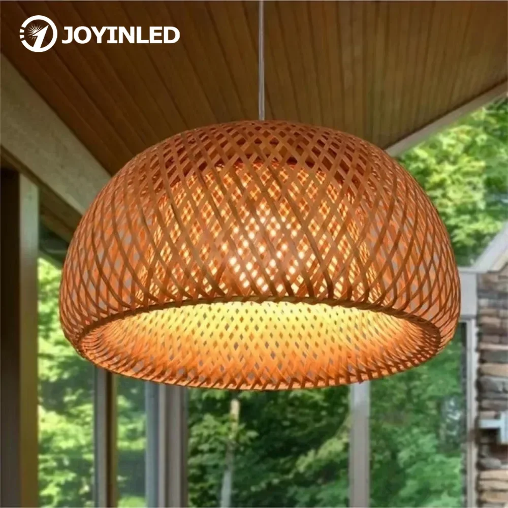 

JOYINLED Suspension Lantern Ceiling Light Natural Rattan Wicker Chandeliers Hand-Woven Bamboo Lampshades Lighting Fixtures