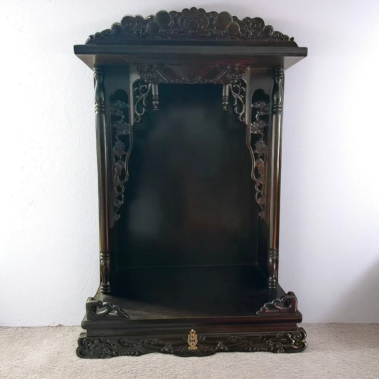FT Buddhist shrine offering table Buddhist altar household Bodhisattva altar Guanyin elm carving wall-mounted new Chinese shrine