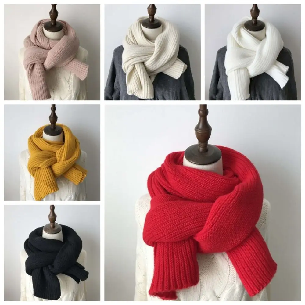 Bufanda de lana tejida de fibras acrílicas, pañuelo largo y grueso de poliéster de Color sólido, bufanda clásica de LICRA para invierno para mujer