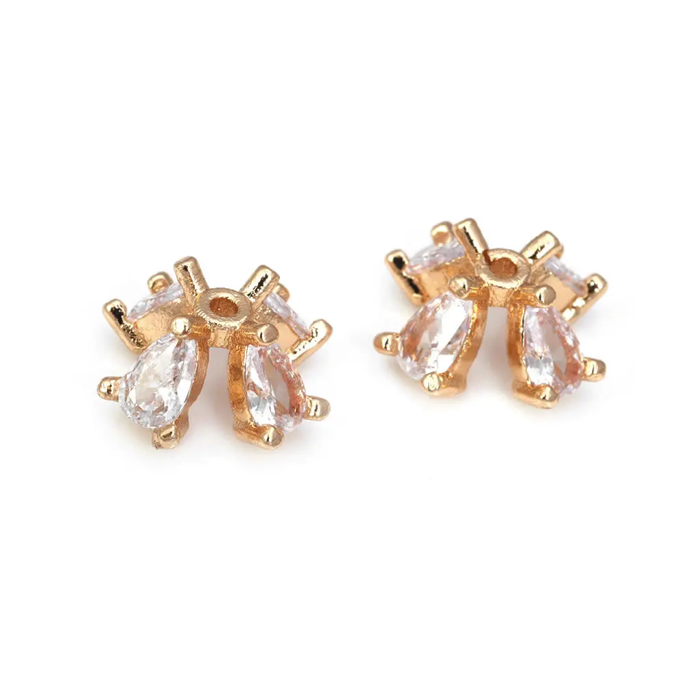 18K Goldfarbene Messing- und Zirkon-Blumenperlenkappen für Schmuck, Ohrringe, Perlenherstellung, DIY-Zubehör – Detail 14