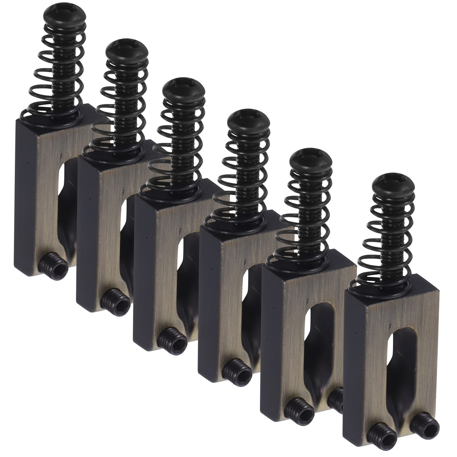 

6Pcs Electric Guitar Bridge Saddle Set Red Copper Sandblasted Finish Black Screws Stable String Tension Tremolo Bridge