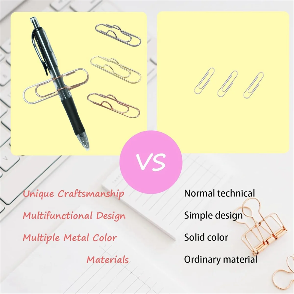 다기능 금속 종이 클립 및 펜꽂이, 휴대용 사무실 및 대학 학용품, 로즈 골드 20 개 팩
