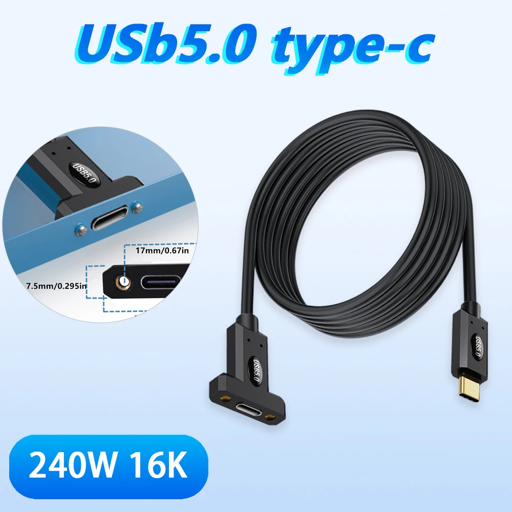 

Fast Charging USU 5.0 Type-c To Type C Extension Cable 16K 60Hz 240W 5A 40V 80Gbps Thunderbolt 5/4/3 USB4 with Ears Screw