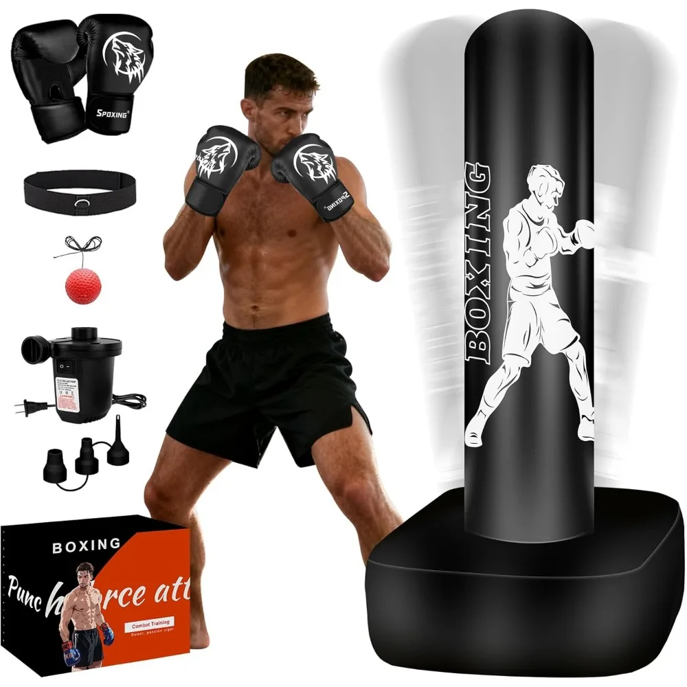 

70 Inch Freestanding Adult Punching Bag with Boxing Gloves Reflex Ball for Muay Thai MMA Kickboxing Gym Fitness Training