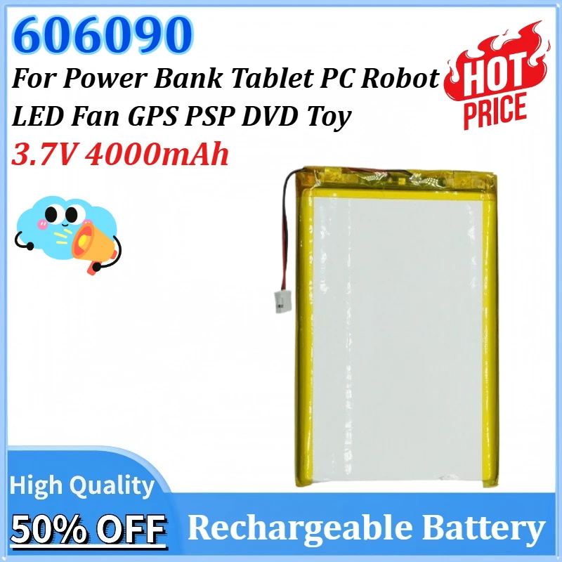 

New 606090 3.7V 4000mAh Polymer Rechargeable Battery High Capacity Cells for Power Bank Tablet PC Robot LED Fan GPS PSP DVD Toy