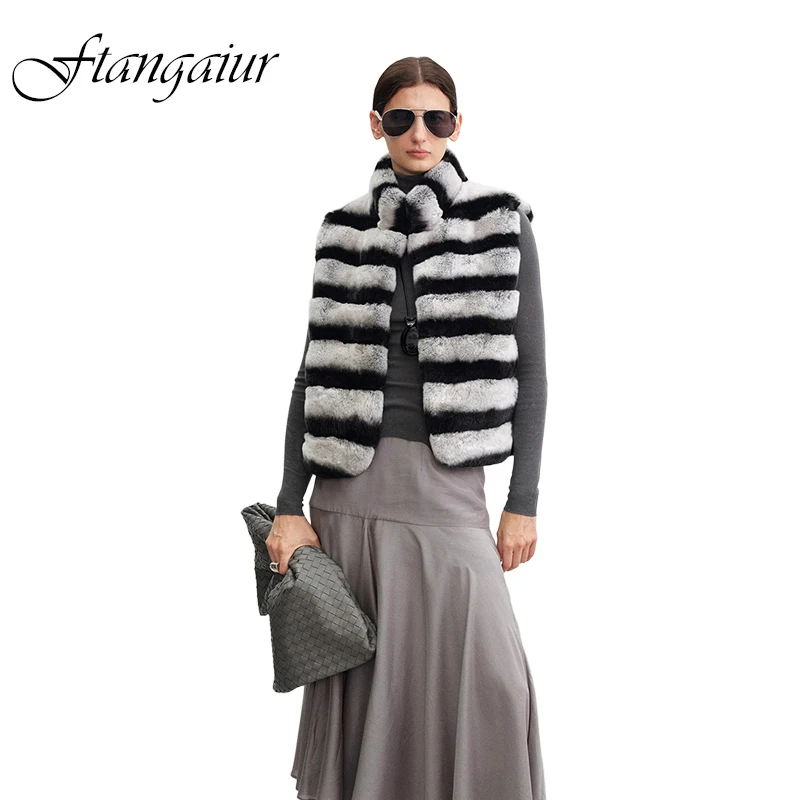 

Новая зимняя импортная жилетка из меха кролика рекс, без рукавов, с воротником-стойкой, в полоску, короткая, из натурального меха кролика рекс, для женщин