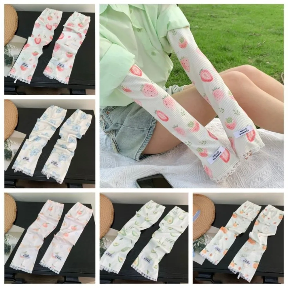 

Orange Fruits Cooling Arm Sleeves Butterfly Peach Strawberry Sun Protective Sleeves Lace Cantaloupe Watermelon Arm Covers Girl