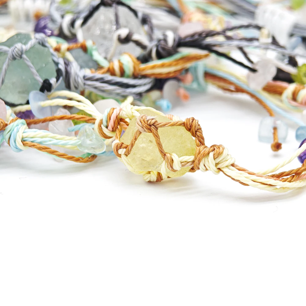 10 Stück verstellbares geflochtenes Kordelnetz, 1 roher Rohstein, Perlenhalter, Seil, Armband, natürlicher Quarzkristall, Heilung, Taschentasche, Armreif – Detail 13