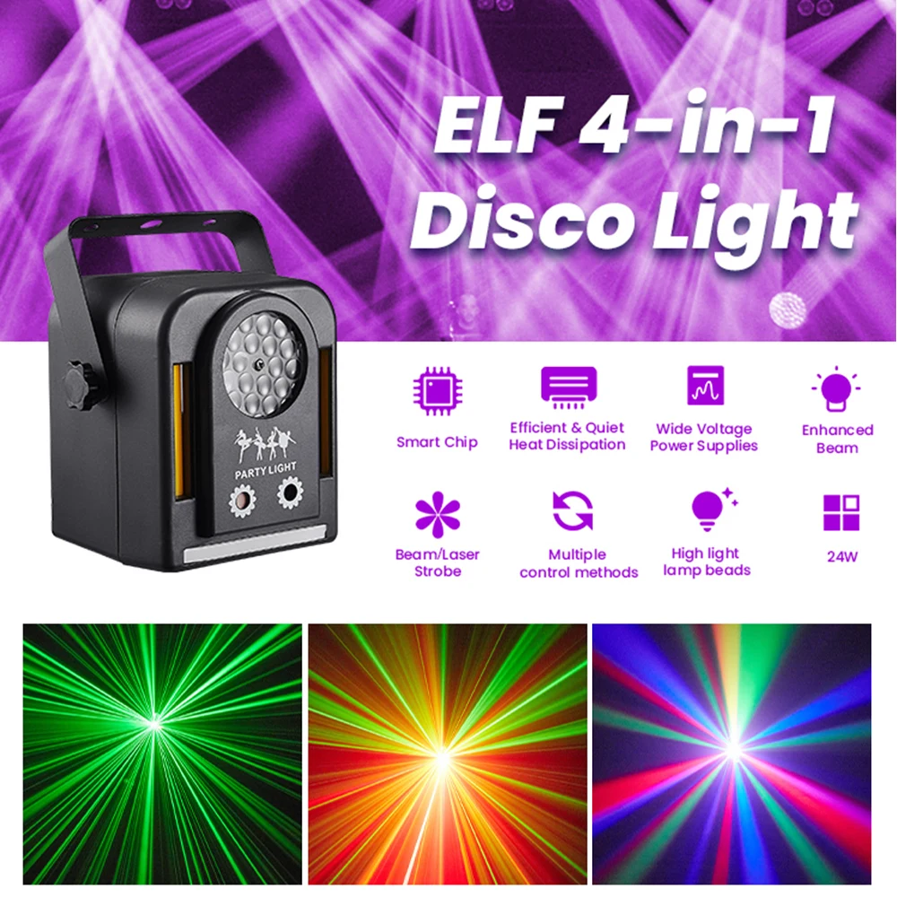 24 واط ديسكو كشاف إضاءة للحفلات التحكم عن بعد DJ تأثير شعاع صغير ستروب 4IN1 DMX512 COB المرحلة الإضاءة لنادي عيد الميلاد عيد الميلاد