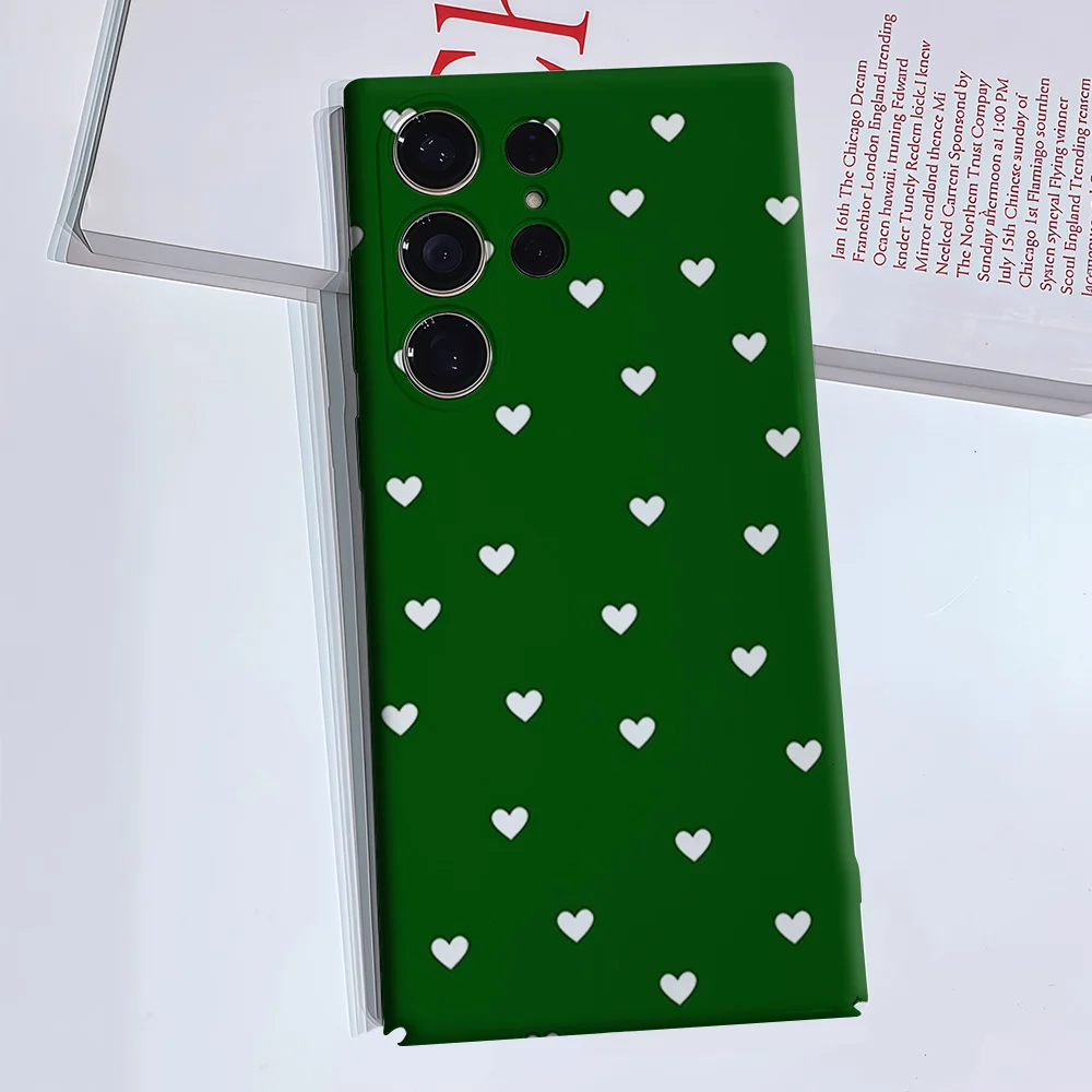 Green Heart Phone Case for Samsung Galaxy S26 S25 S24 S23 Ultra Plus Luxury Double-layer anti-fall Back Cover