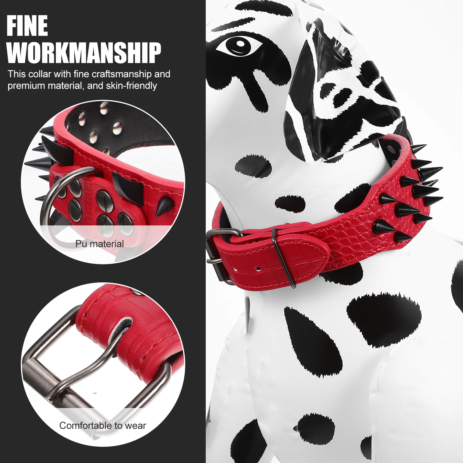 

PU Dog Adjustable Dog Adjustable Collar Decorative Necklace Spiked Rivet Iron Skin Friendly Lightweight Portable Pet