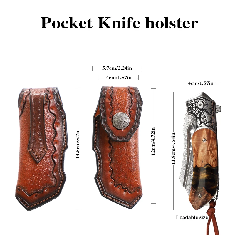 1PC pure handmadevegetable tanned leather leather folding knife protectorSwiss army knife sheath pocket knife sheath storage bag