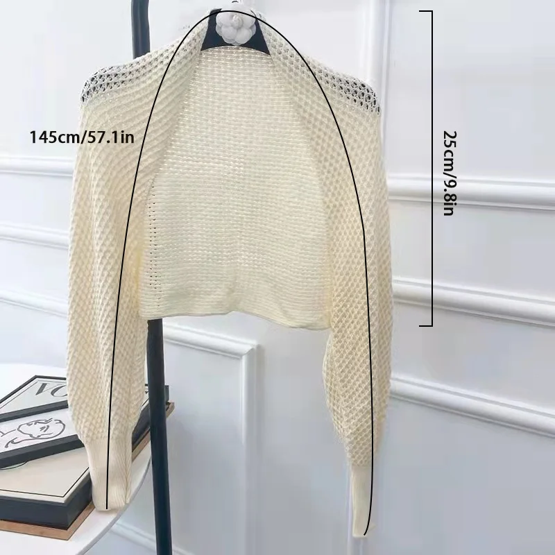 Summer Knitted Cardigan Cardigan lazy loose Hollow soild color long-sleeved air-conditioned shirt Cropped Sweter Cardigan