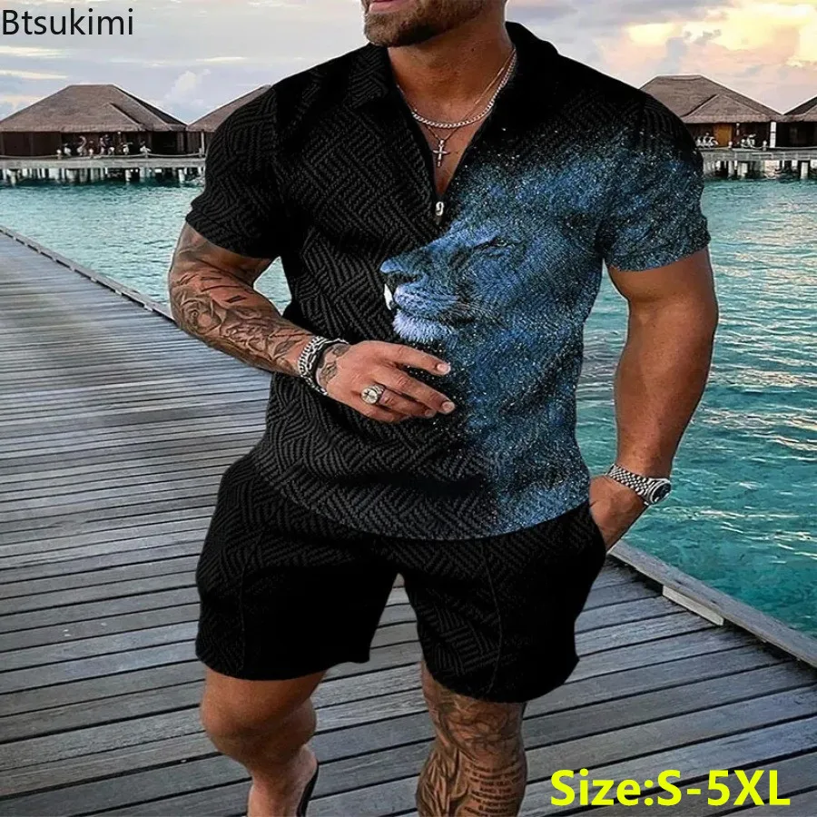 

2024 Men's Summer Clothing Fashion 3D Print Short-sleeved Polo Shirt Sets Man Street Casual Shorts Tracksuit Social Sport Outfit