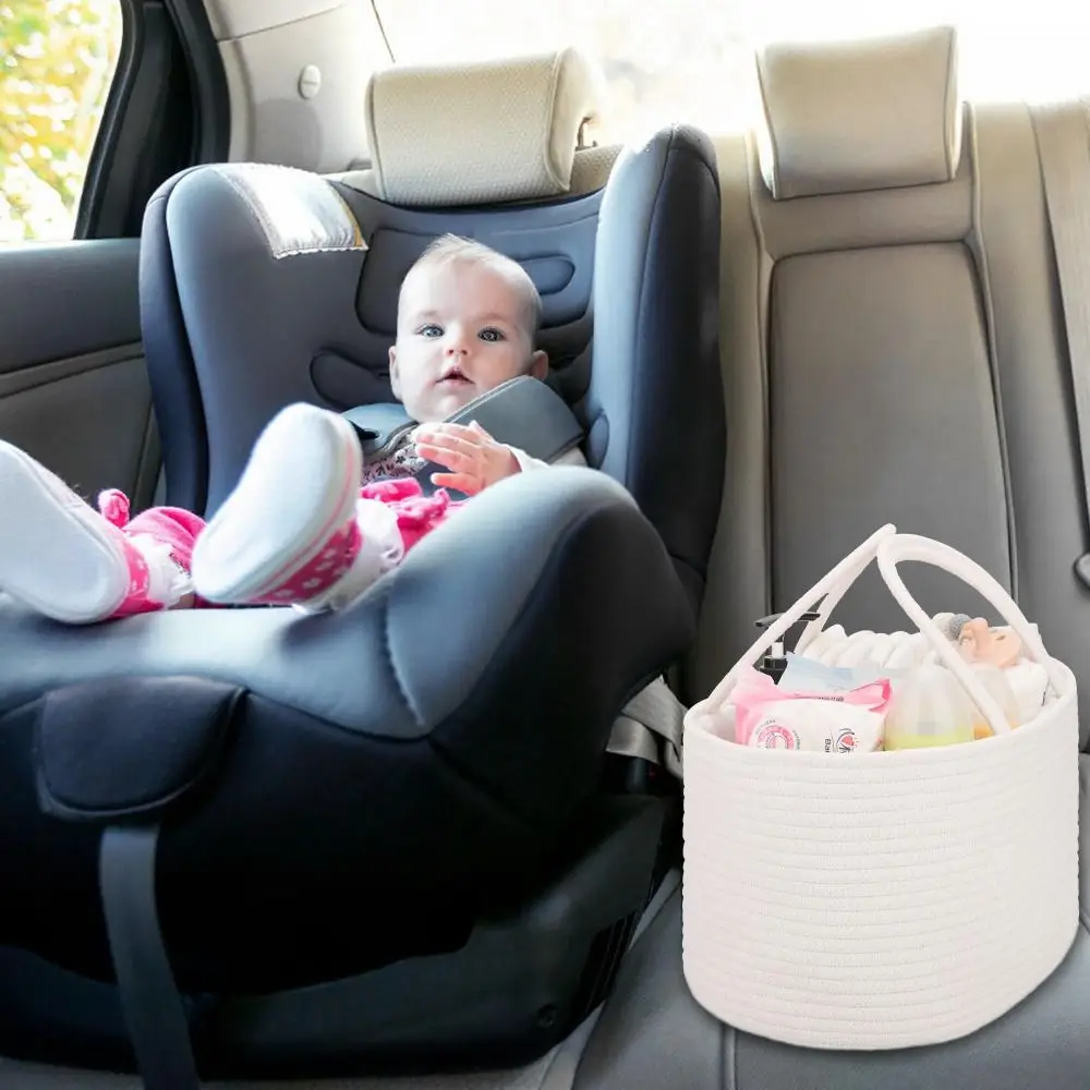 Durable Large Capacity Nappy Organiser Portable Woven Storage Basket Foldable Cotton Rope Diaper Storage Bag for Newborn