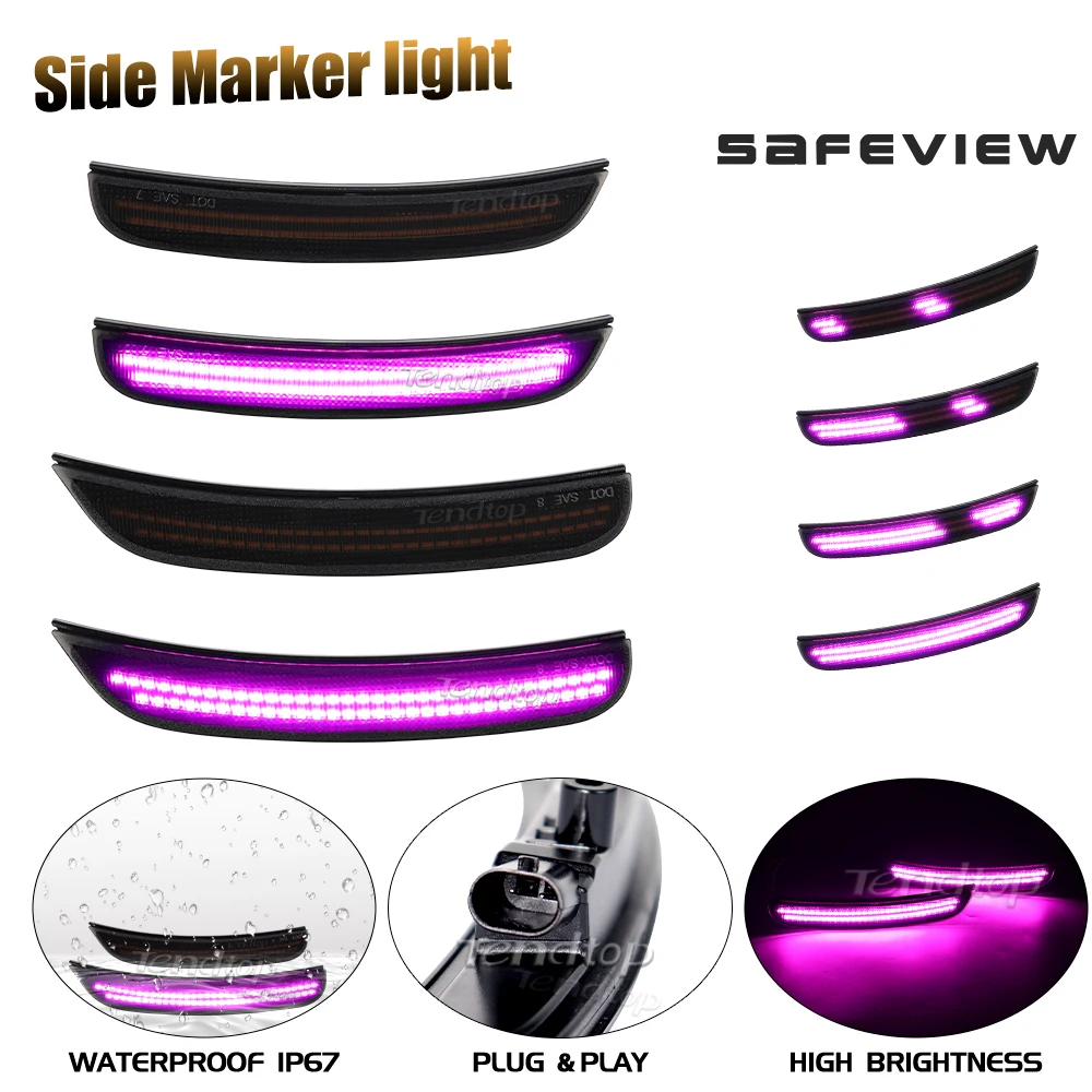 LED Front Rear Bumper LED Side Marker Light Dynamic Pink Purple For Dodge Charger 2015 2016 2017 2018 2019 2020 2021 2022 2023