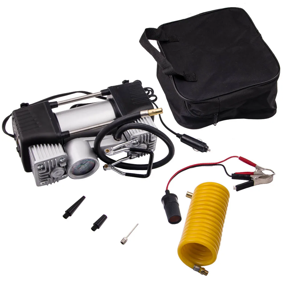 

MaXpeedingrods Heavy Duty Portable 12V Electric Car Tire Inflator Pump 2 Cylinders Air Compressor RV Truck With Bag 150 PSI