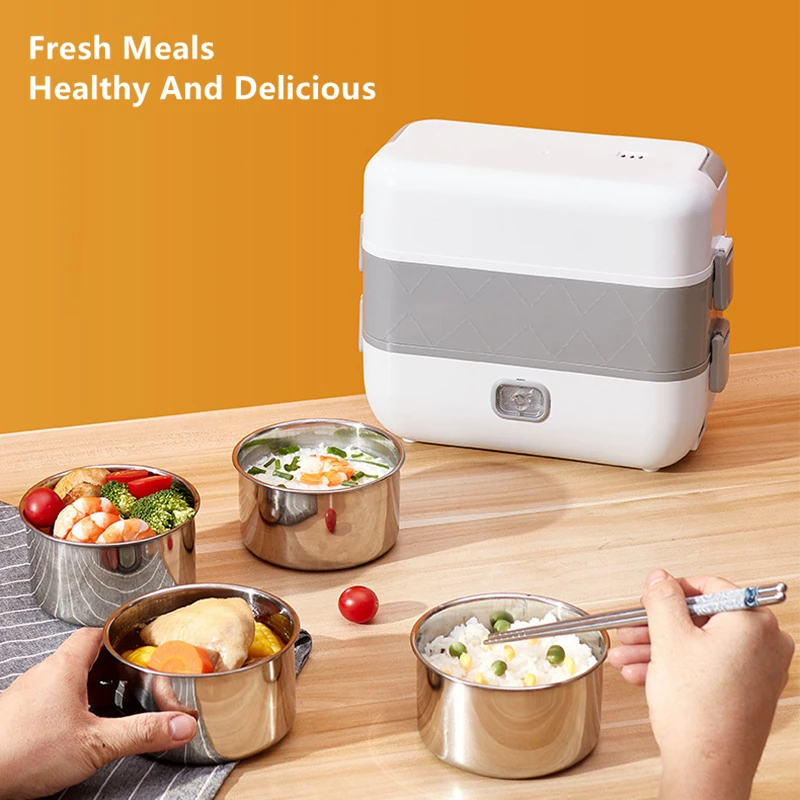 Double Layer Electric Thermal Lunch Box Insulation Square Lunch Box External Cable Heating Foods Portable Cooking Thermos Bucket