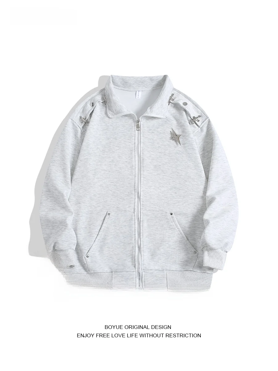 

Boyue Metal Decorated Pilot Jaet Casual Men's Faion Outerwear Long Sve Zipper Closure Loose Fit Spring Autumn Winter