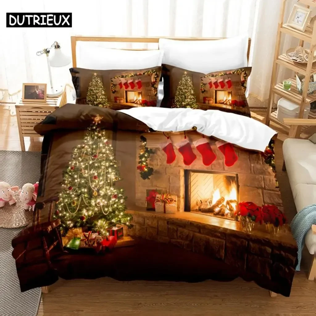 Christmas 3D Duvet Cover Bedding Set Comforter Linen Pillowcases Home Decor Single Double Twin King Queen