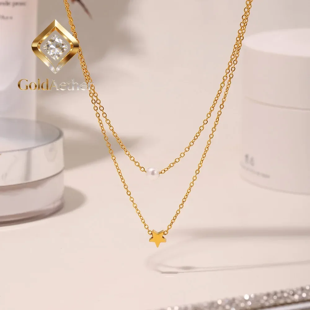 

GoldAether Star Beads Design Sense 9999 24K Multi-layer Necklace European and American Style Hot Sales Commuter Stacking 18K Rea