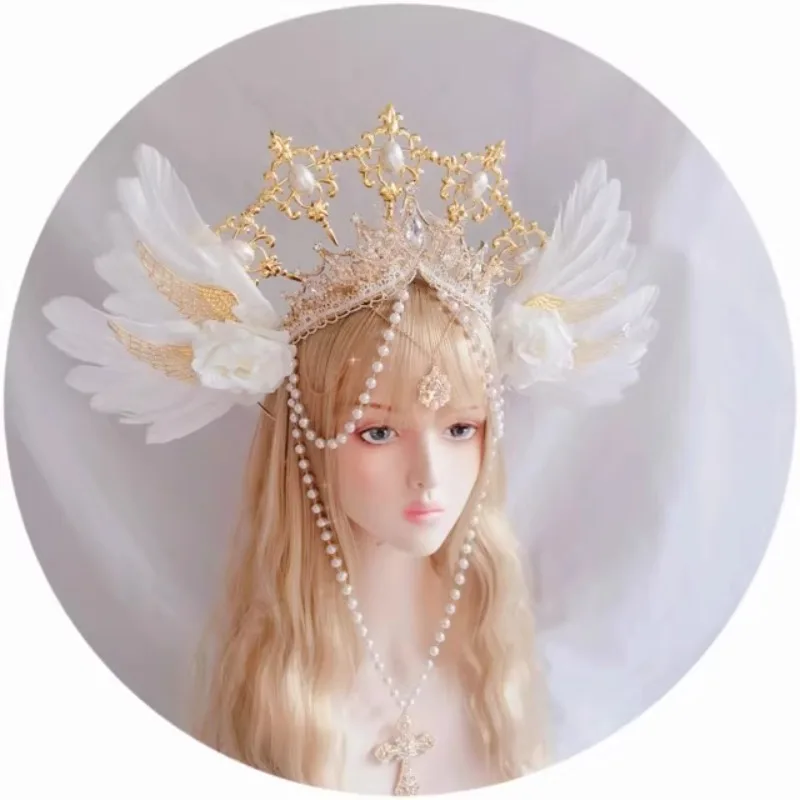 Witte Engel Vleugel Godin Halo Kroon Hoofdband Vrouwen Gothic Haar Hoepel Lolita Cosplay Haar Accessoire Halloween Maskerade Hoofddeksels