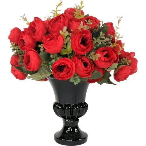 Nettenevime Artificial Flower Arrangement Black Glass Vase Red Rose