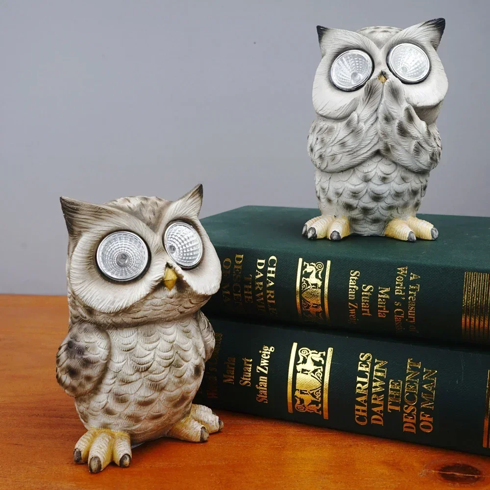 Resin Solar Light Garden Owl Figurines for Courtyard Outdoor Decorative Animal Nightlight Ornament Orchard Decortaion