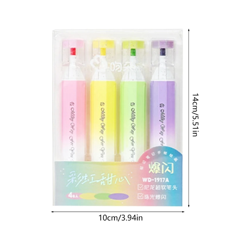 4 Colors Highlighter Pen Inclined Tip Colorful Highlighter for Calendar Journal