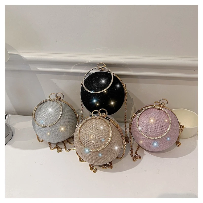 

Fashionable Round Clutch Bag Women's Shoulder Handbag Glitter Diamond Evening Bags Personalized Design Ball Shaped Handbags