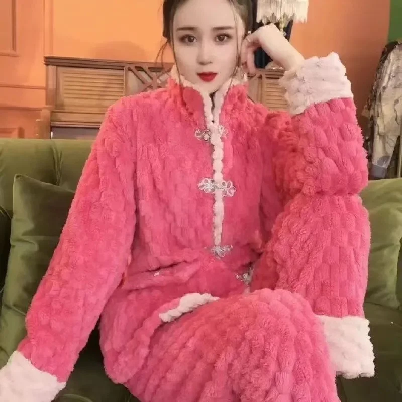 

2 шт./компл., осенние и зимние пижамы, женские утепленные мягкие теплые студенческие коралловые бархатные костюмы для девочек, домашняя одежда, кардиган, брюки