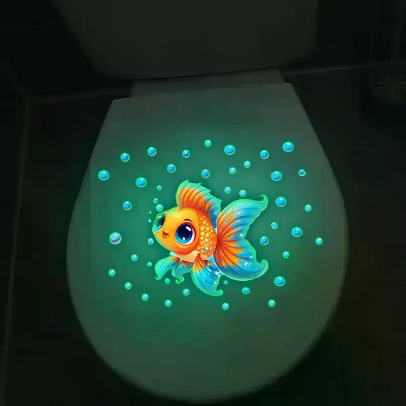 

Glow-in-the-Dark Goldfish Bubble Toilet Sticker Creative Self-Adhesive Removable Bathroom Decoration Wall Windows Car Stickers