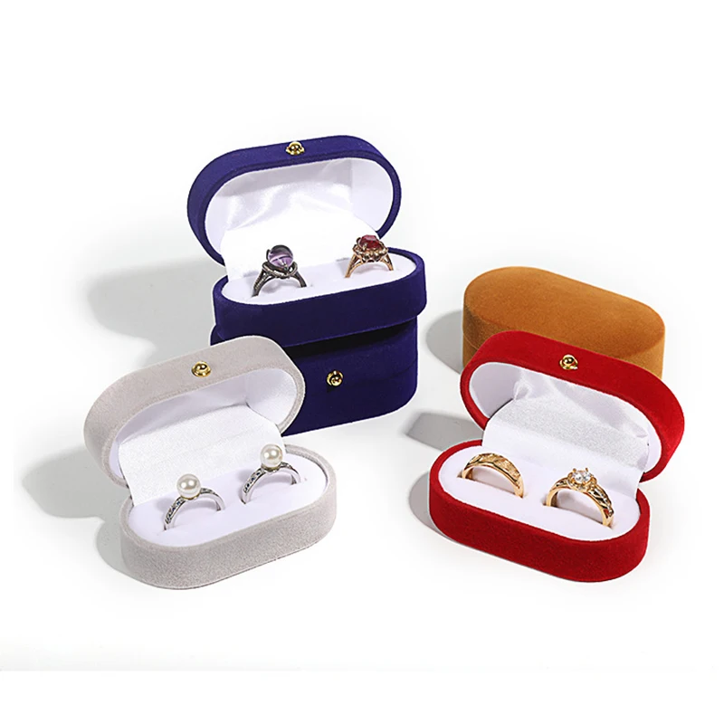 Double Slots Luxury Velvet Wedding Ring Box Oval Flip Jewelry Box Couple Wedding Engagement Ring Organizer Jewelry Packing Box