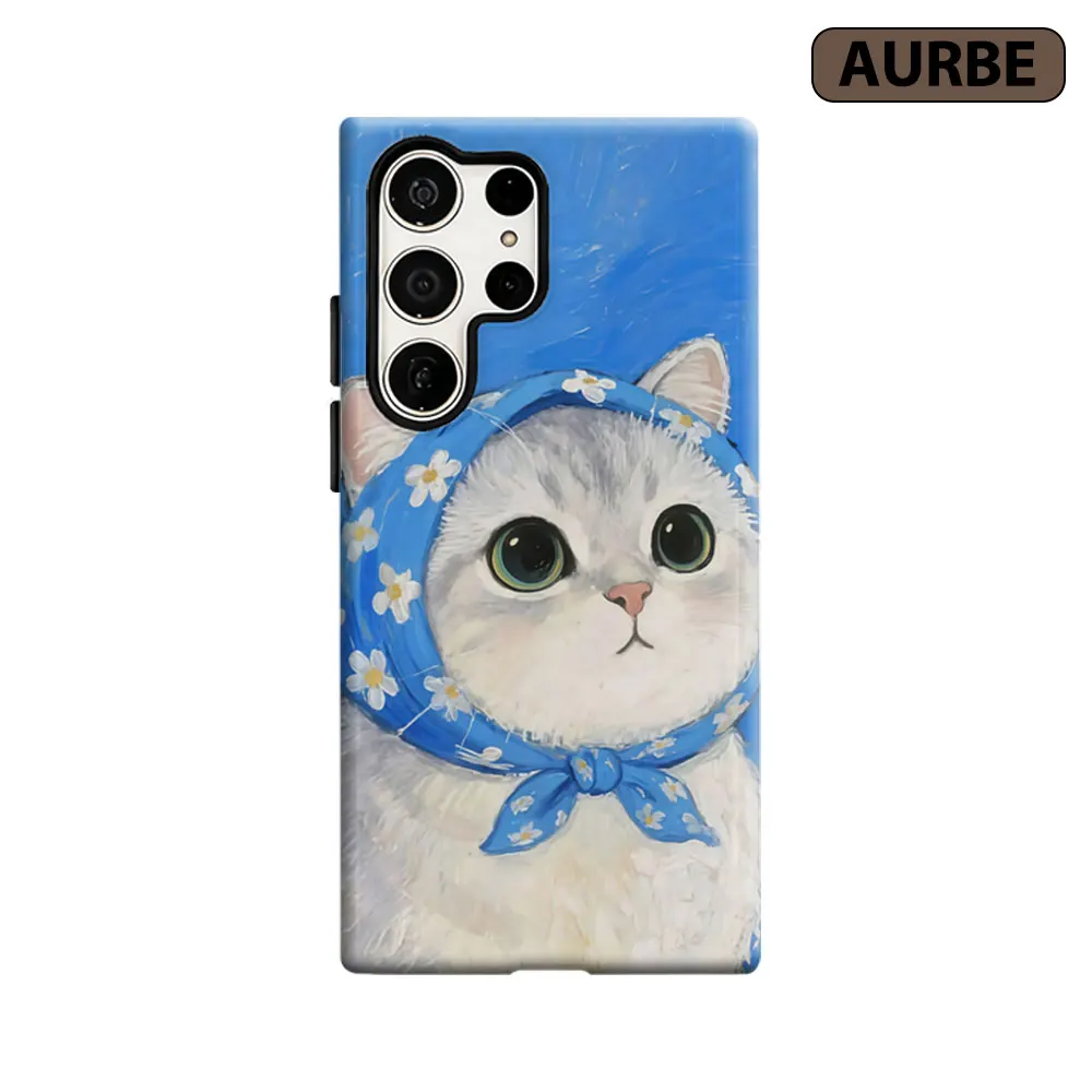 Aurbe Phone Case For Samsung Galaxy S26 S25 S24 S23 Ultra Plus HD Hard Daisy Scarf Kitty Double Layer Film Cover