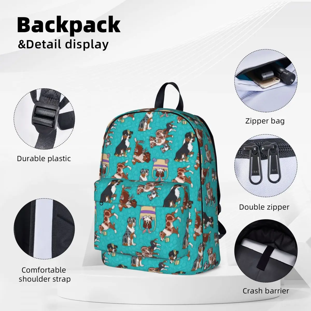 Miniatur American Shepherd ransel pola Paskah tas buku siswa tas bahu ransel Laptop tas punggung Travel ransel Sekolah