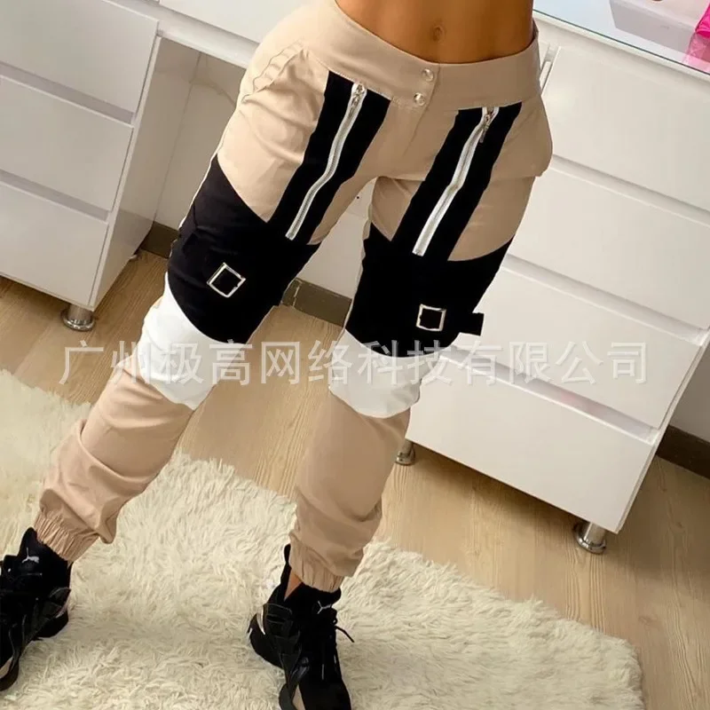 Independent Refinement 2024 Spring Summer New Women\'s Clothing Color Matching Mid Waist Casual Trousers