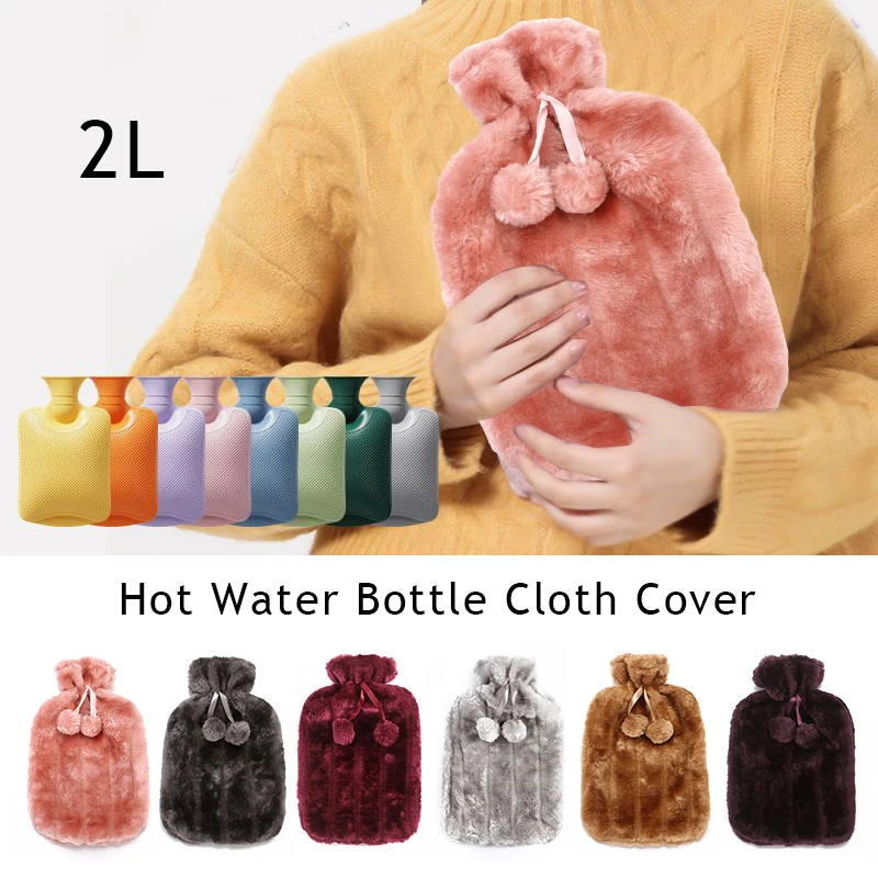 2l Winter Protective Case Removable Plush Hot Water Bottle Cover Cold-Proof Warm Faux Fur Fleece Cover Heat Preservation Covers