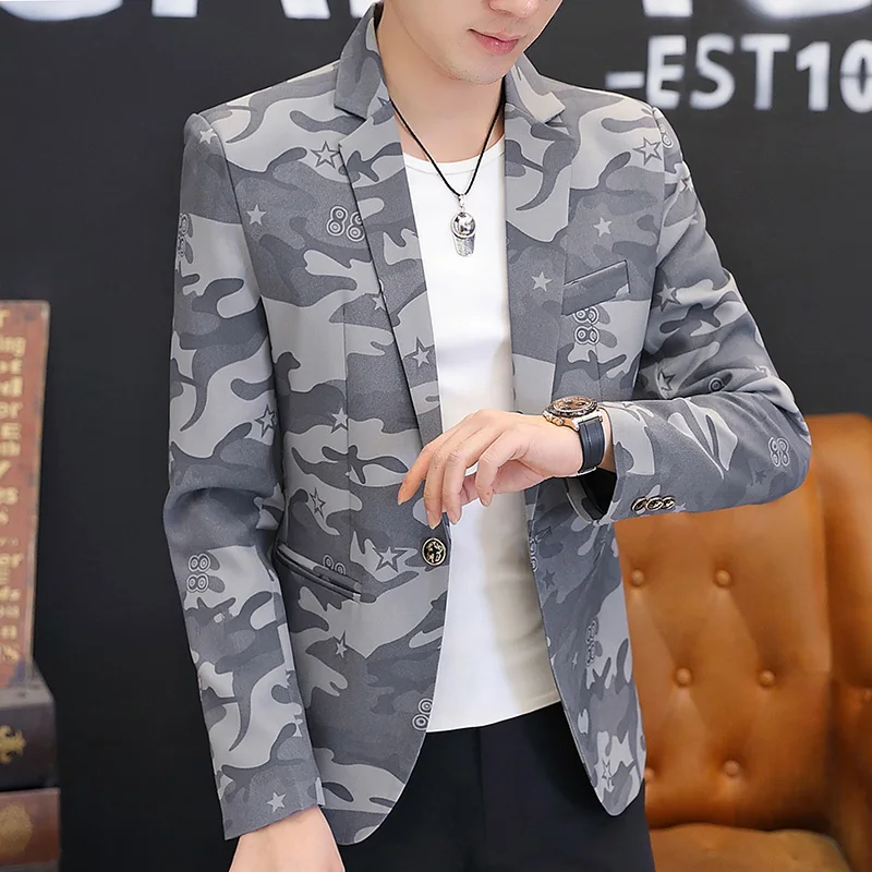 

2025 British light mature style high-end camouflage small suit jacket for men, trendy, cool and casual formal single suit