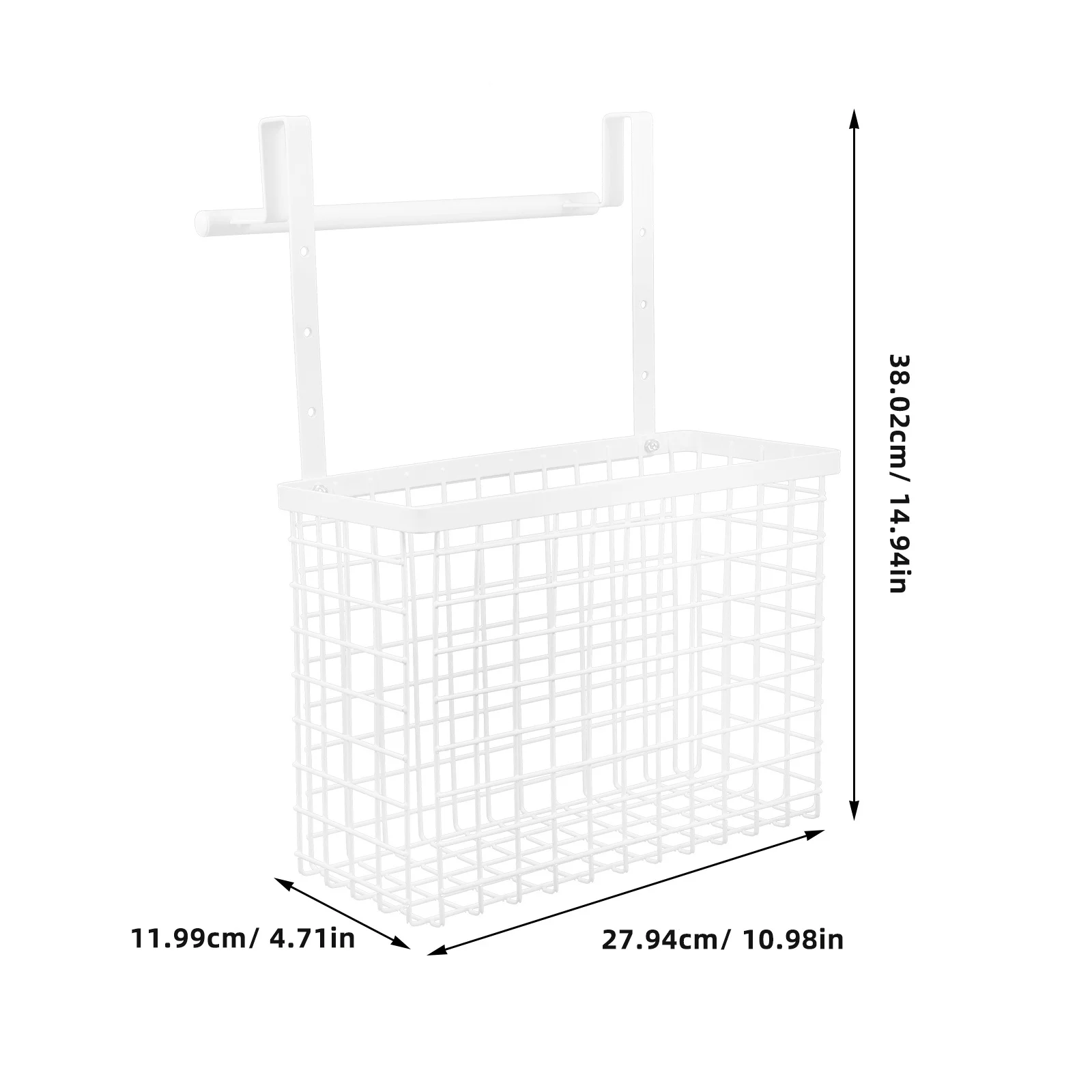 سلة تخزين شبكية لباب الخزانة، منظم أسلاك حديدية مع شريط منشفة، تخزين مخزن المطبخ والحمام باللون الأبيض