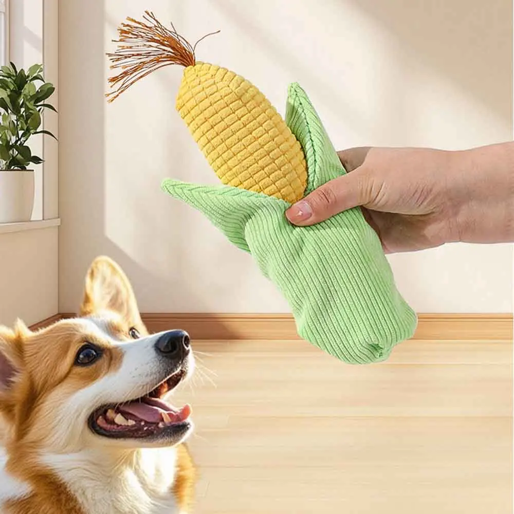 Quietschendes Plüschtier für Hunde – Maisform mit quietschendem Kopf, Selbstunterhaltung für Welpen, Kauspielzeug zum Zahnen zur Linderung von Langeweile,