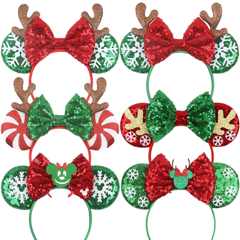 

Disney Mickey Mouse Ear Christmas Elk Horns Headband for Adults Women Antlers Bows Hair Accessories Girls Kids Party Hairbands