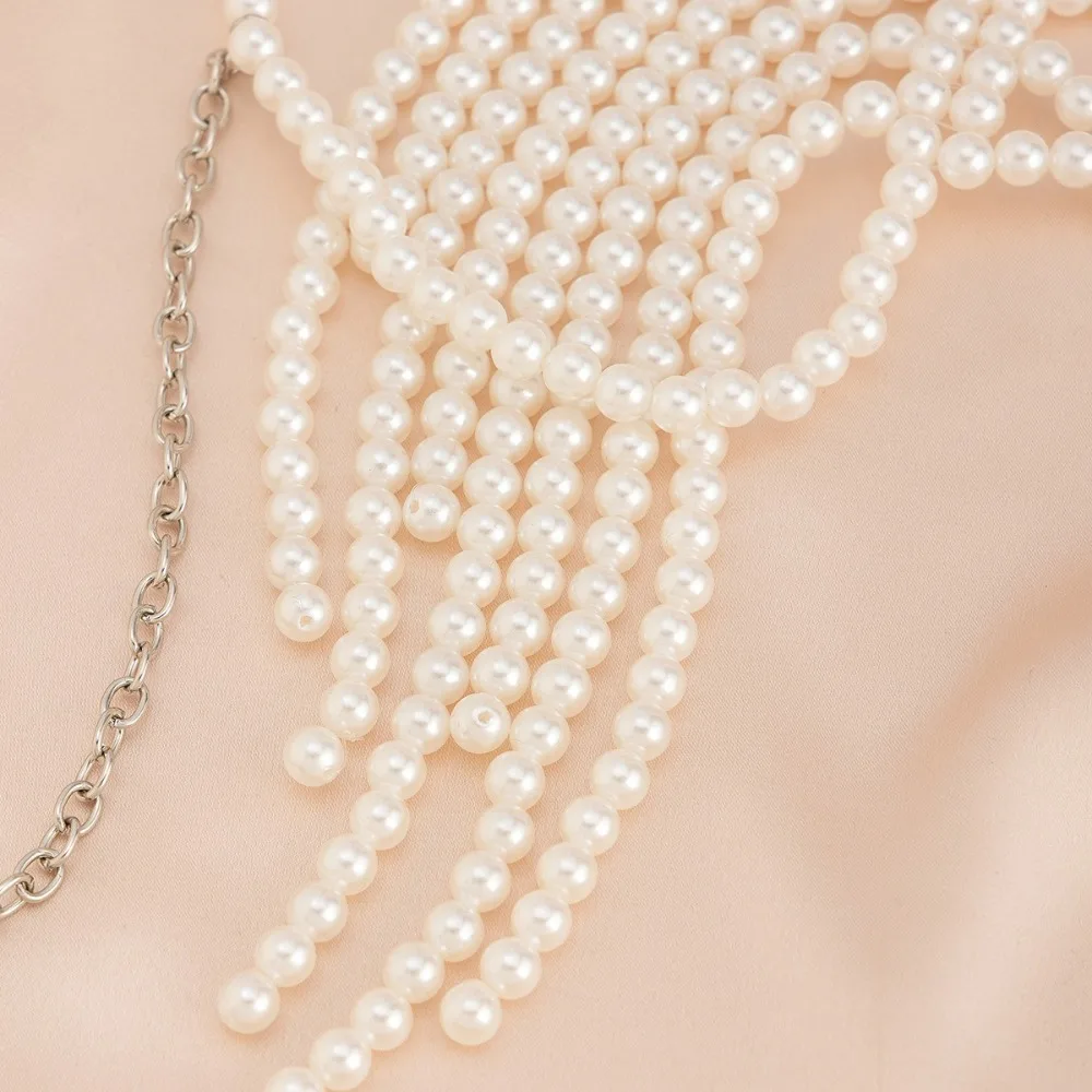 

Elegant Shawl Shoulder Tassels Costume Armband Layered Metal Necklace Shoulder Chain Jewelry Vintage Pearl Body Chain