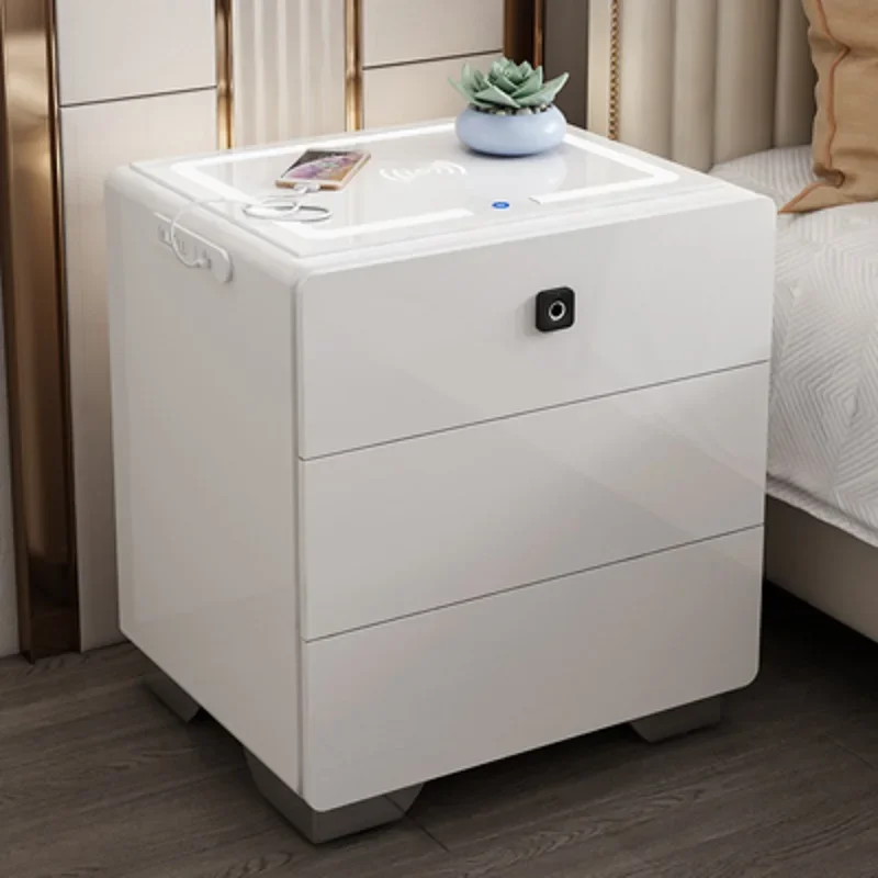 2026 Modern Household Bedroom Bedside Table Intelligent Storage Rack, Simple Modern Household Bedside Table, Internet Famous Gla