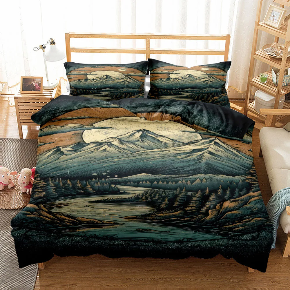 

Rock Hills Art Duvet Cover Set King Queen Double Full Twin Single Size Bed Linen Set
