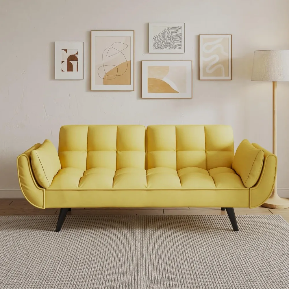 

Folding Sofa Bed Futon Couch Recliner Sleeper Reversible Loveseat Convertible Daybed Guest Bed, 2 Detachable Arm Pillows,