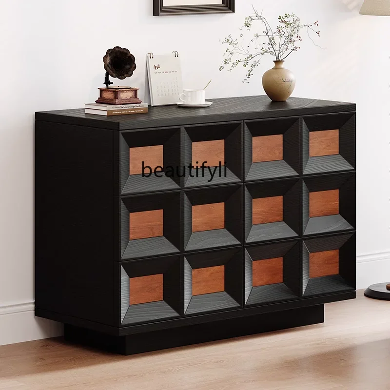 

Retro style solid wood chest small apartment medieval drawer storage and dining side cabinet designer