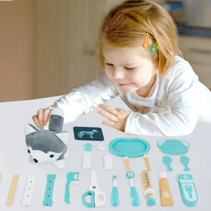 Criança fingir jogar veterinária brinquedo kit, kid-friendly médico kit, design portátil, presente de aniversário, ano novo