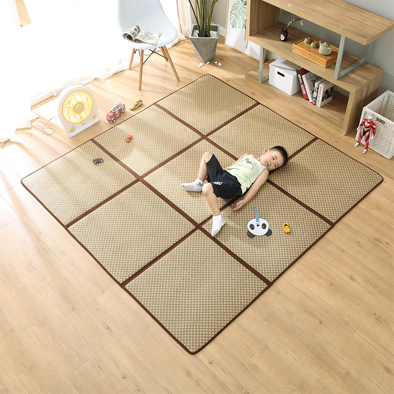 Japanese Rattan Sleeping Mat for Bed Floor Folding Thick Carpet for Living Room Tatami Mat Summer Child Nap Play Pad Bedroom Rug