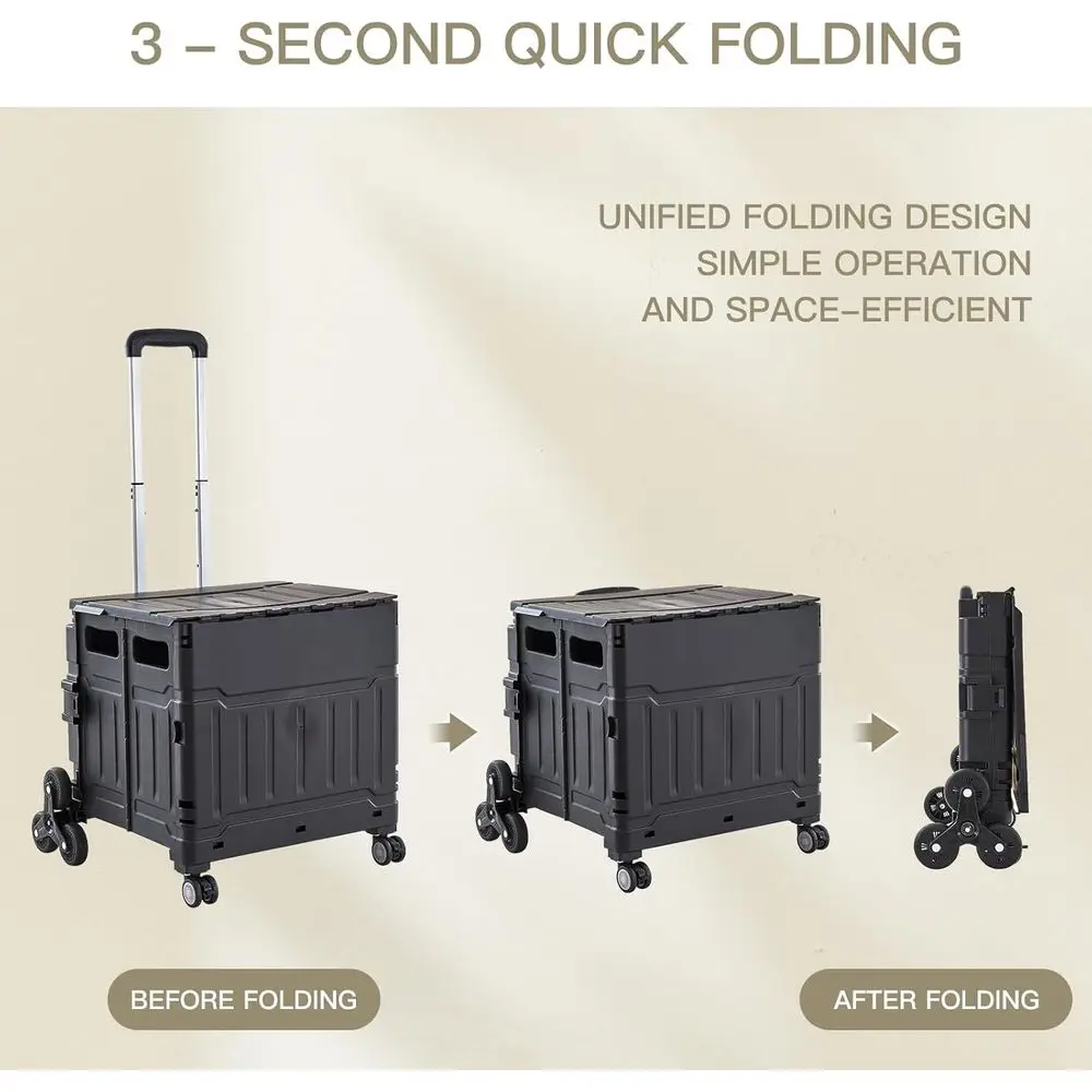 Opvouwbare winkelwagen met 8 wielen, telescopisch handvat en trapklimwielen - Opvouwbare gereedschapskrat