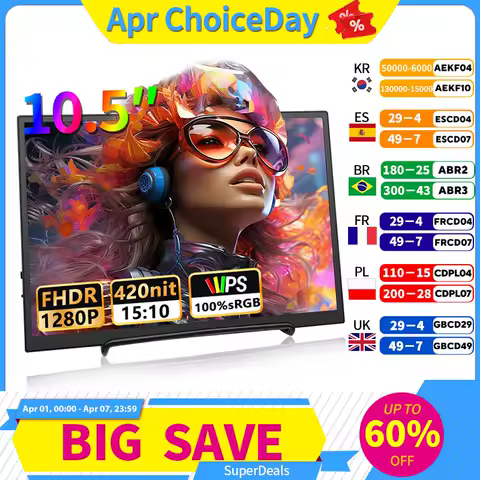 10.5 inch Portable Monitor 1280P 100%SRGB 420cd/m2 With dual speakers Mini HDMI interface For Laptop PC PS4 Game Console